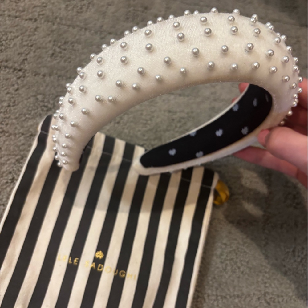 Lele Sadoughu white velvet headband with pearls